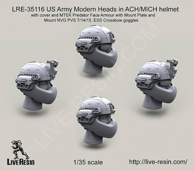 1/35 Modern US Army Heads in ACH/MICH Helmet with Cover