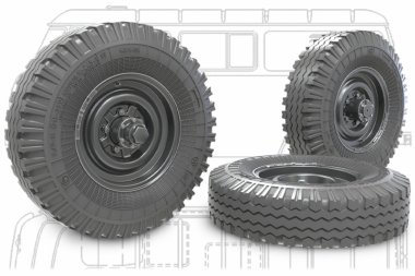 1/35 Sagged Wheels Set for UaZ-469 "Buhanka" (4 pcs+Extra)