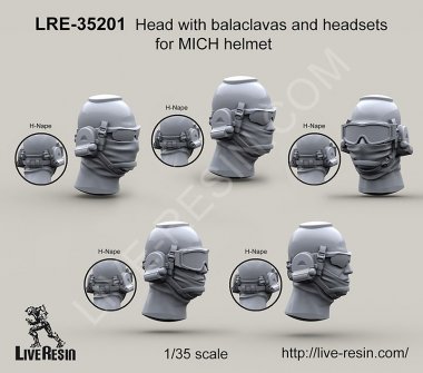 1/35 Head with Balaclavas and Headsets for MICH Helmet