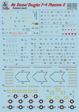 1/72 McDonnell Douglas F-4 Phantom II Technical Stencils