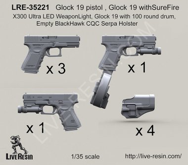 1/35 Glock 19 Pistol , Glock 19 with Sure Fire X300 Ultra LED