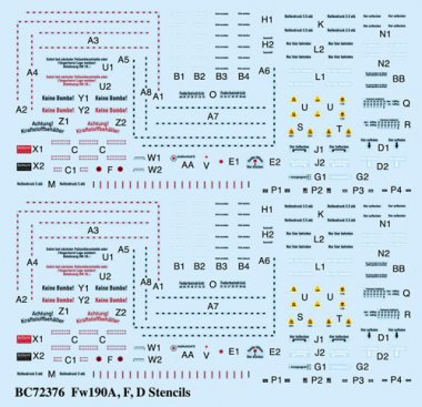 1/72 Fw190A, F, D Airframe Stencils