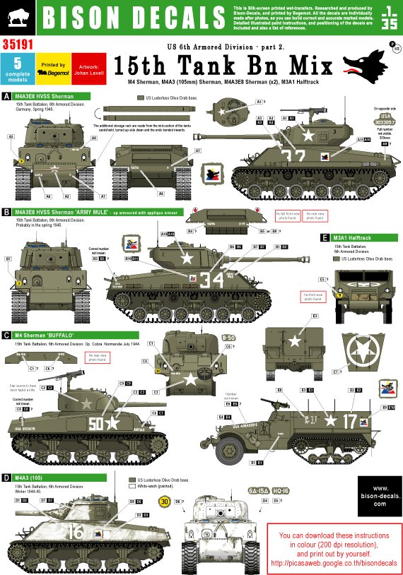 1/35 US 6th Armored Division, 15th Tank Battalion Mix #2 - Click Image to Close