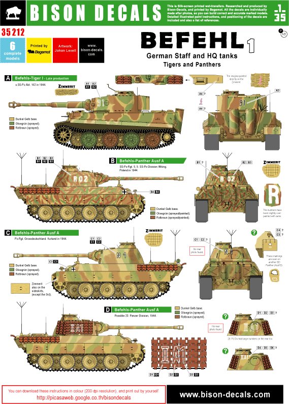 1/35 Befehl #1, German Befehls and HQ Tanks, Tigers and Panthers - Click Image to Close