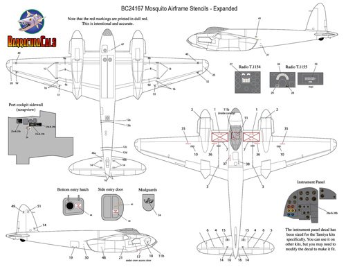 1/24 Mosquito Airframe Stencils - Expanded - Click Image to Close