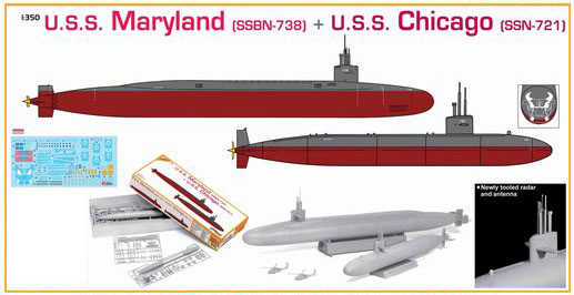 1/350 USS Maryland (SSBN-738) + Chicago (SSN-721) - Click Image to Close