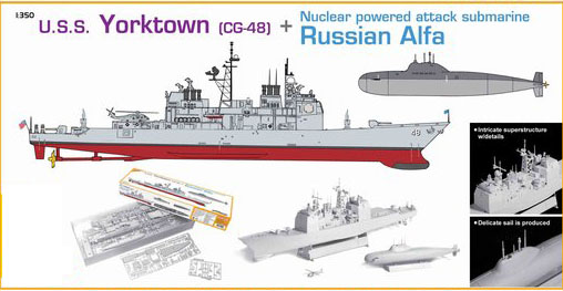 1/350 USS CG-48 Yorktown + Russian Alfa Attack Submarine - Click Image to Close