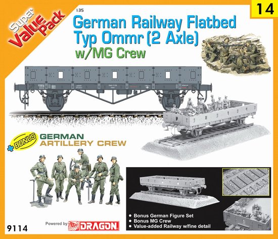 1/35 German Railway Flatbed Typ Ommr (2 Axle) w/ MG Crew Figures - Click Image to Close