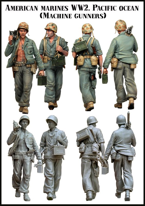 1/35 WWII US Marines Machine Gunners, Pacific Ocean - Click Image to Close