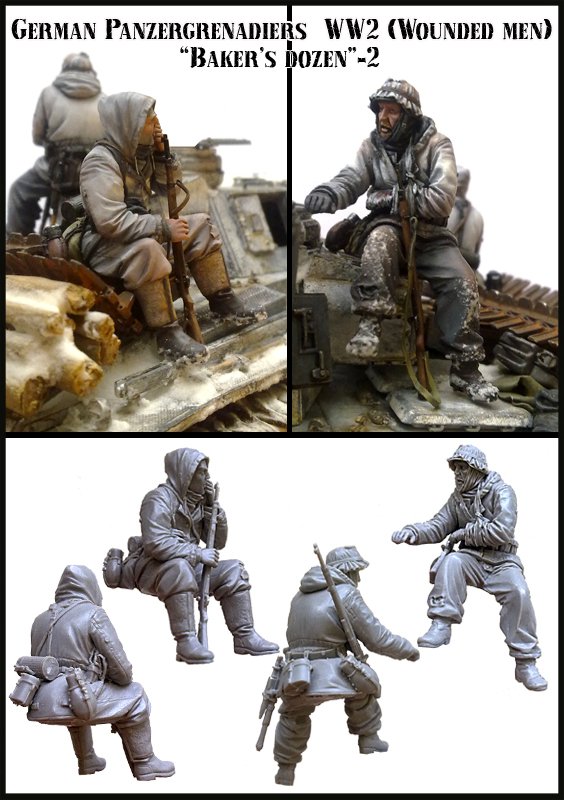 1/48 WWII German Panzergrenadiers (Wounded Men) "Baker's dozen" - Click Image to Close