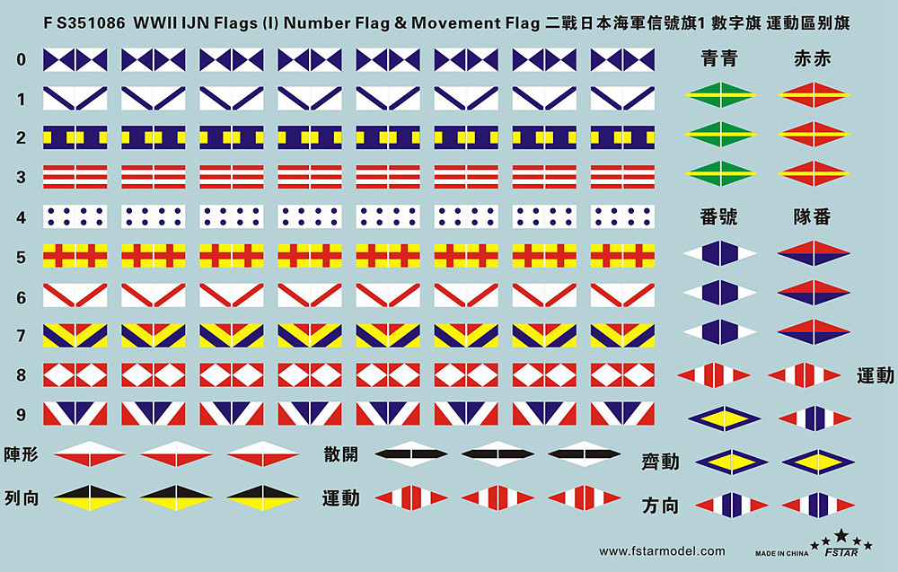 1/350 WWII IJN Flag #1, Number & Movement Flag Decal Set - Click Image to Close