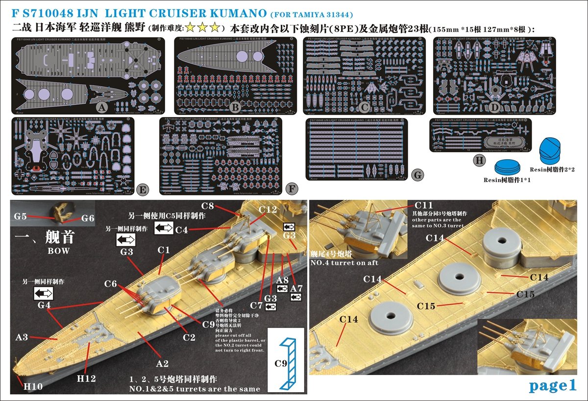 1/700 IJN Heavy Cruiser Kumano Upgrade Set for Tamiya 31344 - Click Image to Close