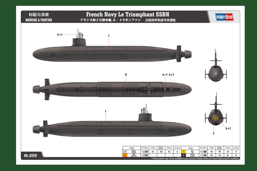 1/350 French Navy Le Triomphant SSBN Submarine - Click Image to Close