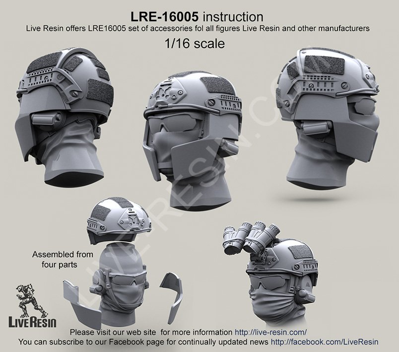1/16 Crye Airframe Helmet and Choops, without Cover, with Head - Click Image to Close