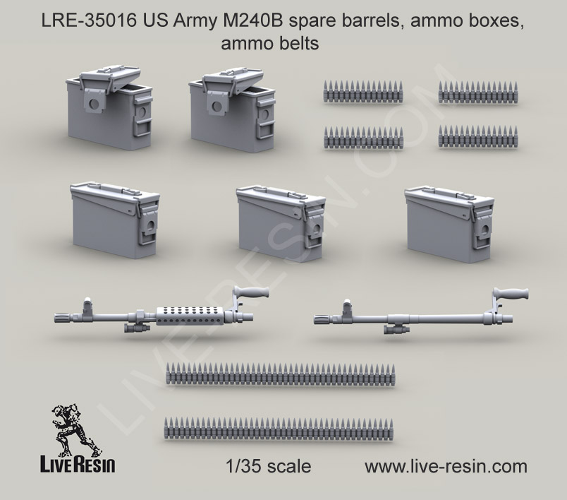 1/35 US Army M240B Spare Barrels, Ammo Boxes, Ammo Belts - Click Image to Close