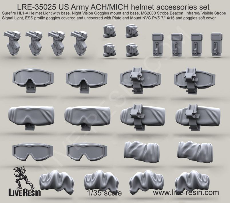 1/35 US Army ACH/MICH Helmet Accessories Set - Click Image to Close