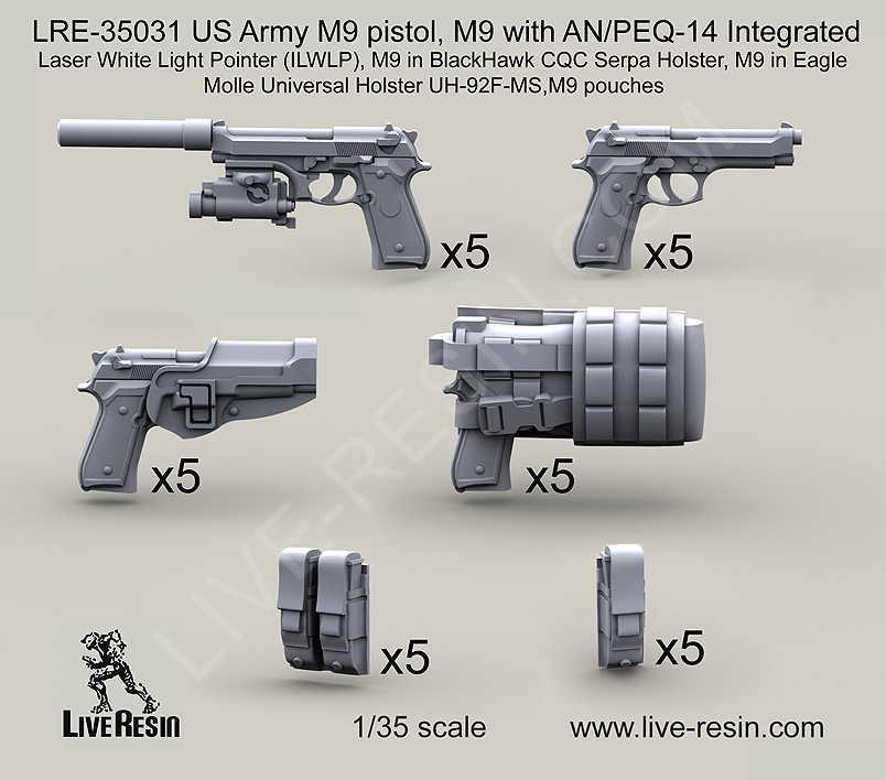 1/35 US Army M9 Pistol, M9 with AN/PEQ-14 Integrated - Click Image to Close