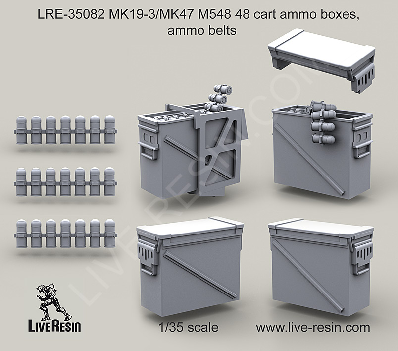 1/35 MK19-3/MK47 M548 48 Cart Ammo Boxes, Ammo Belts - Click Image to Close