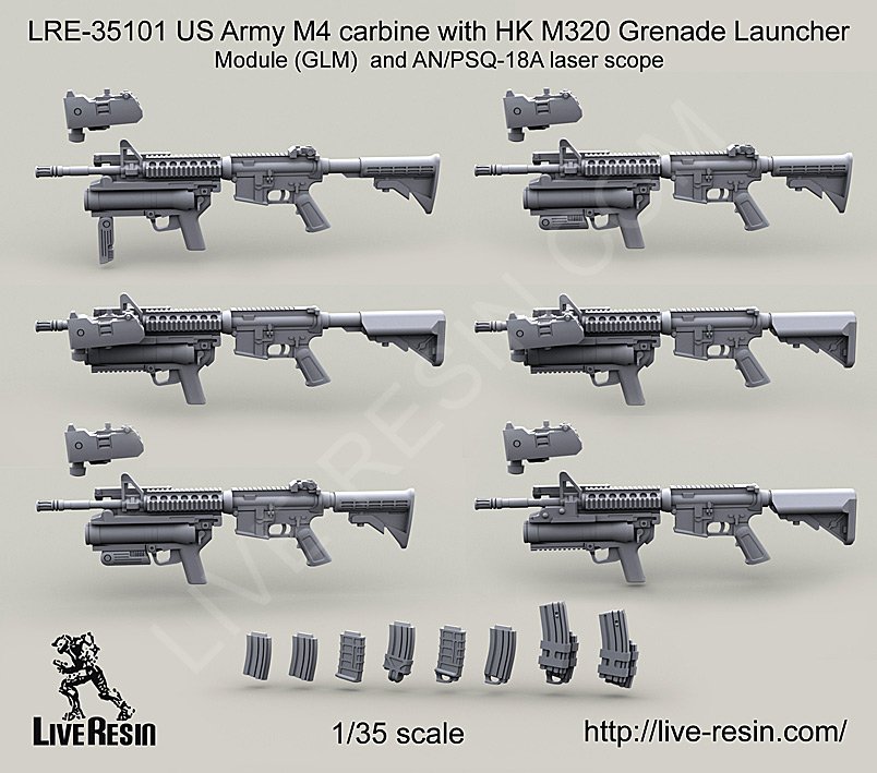 1/35 US Army M4 Carbine with HK M320 GLM and AN/PSQ-18A - Click Image to Close