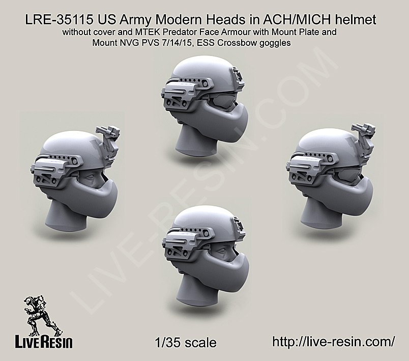 1/35 Modern US Army Heads in ACH/MICH Helmet without Cover - Click Image to Close