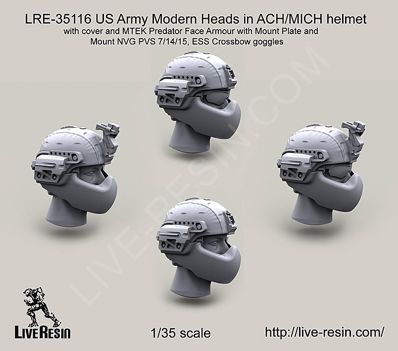1/35 Modern US Army Heads in ACH/MICH Helmet with Cover - Click Image to Close