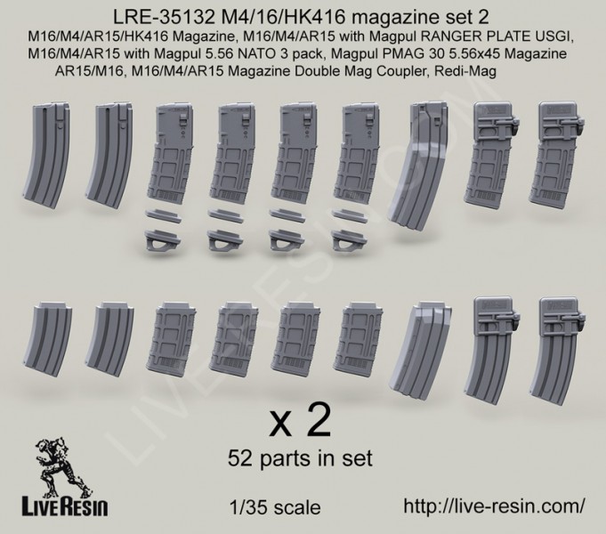 1/35 M16/M4/AR15/HK416 Magazine Set.2 - Click Image to Close