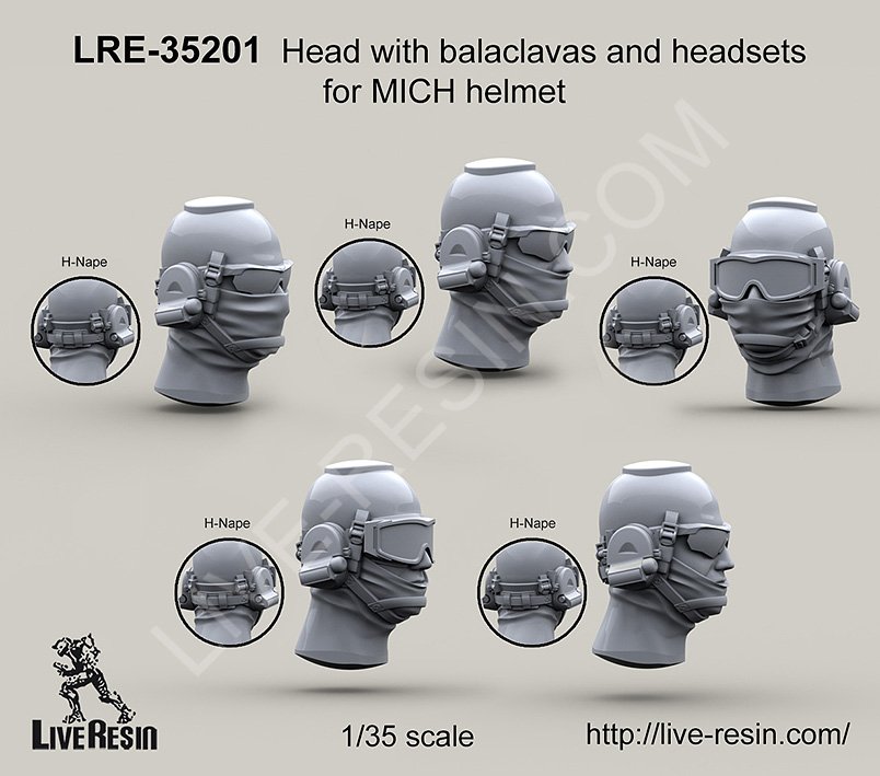 1/35 Head with Balaclavas and Headsets for MICH Helmet - Click Image to Close