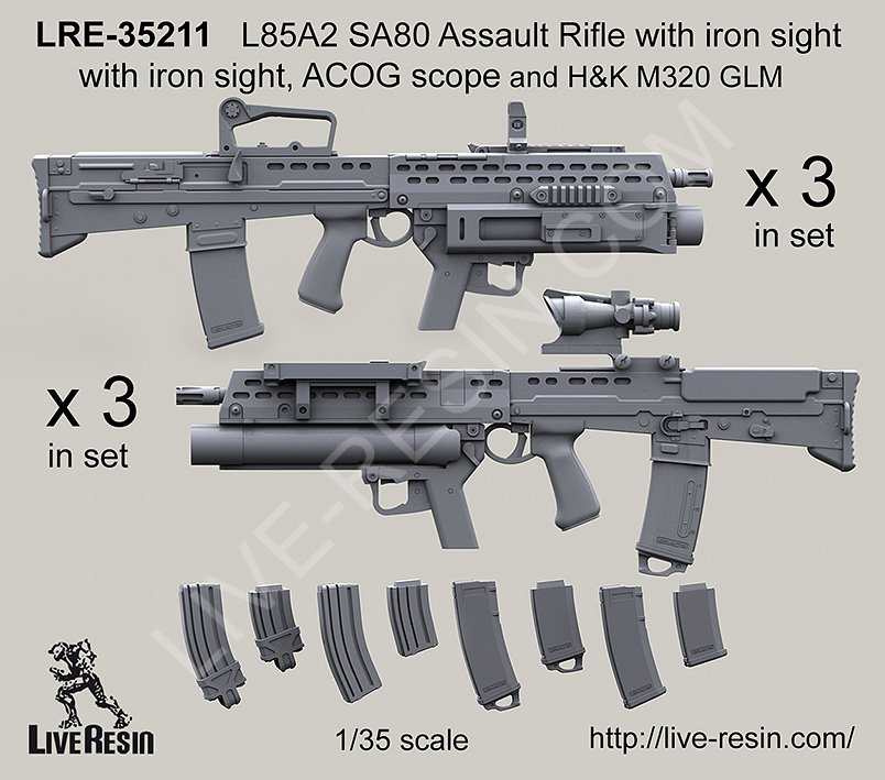 1/35 L85A2 SA80 Assault Rifle with H&K M320 GLM Sight and ACOG - Click Image to Close