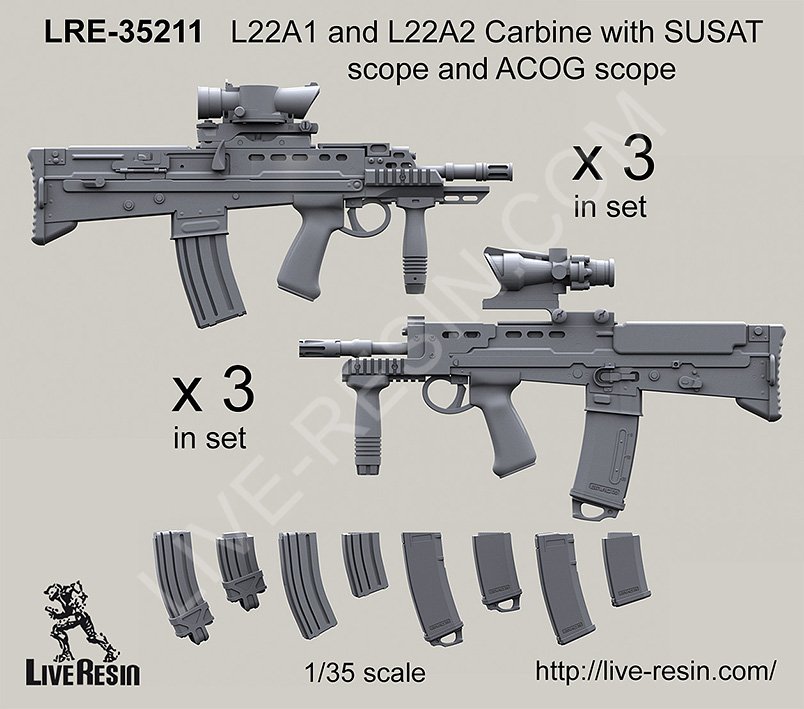 1/35 L22A1 and L22A2 Carbine with SUSAT Scope and ACOG Scope - Click Image to Close
