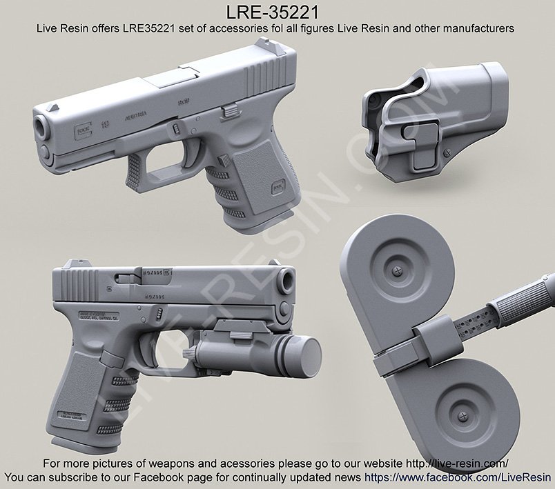 1/35 Glock 19 Pistol , Glock 19 with Sure Fire X300 Ultra LED - Click Image to Close