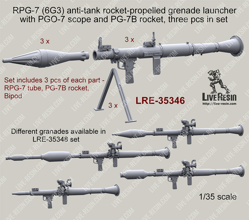 1/35 RPG-7 (6G3) Anti-Tank Rocket-Propelled Launcher (3 pcs) - Click Image to Close