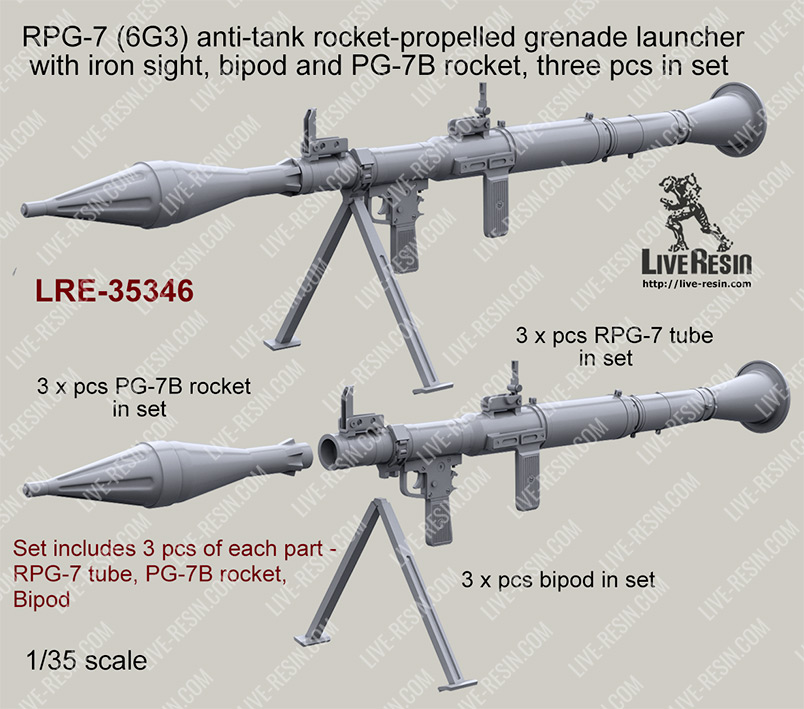 1/35 RPG-7 (6G3) Anti-Tank Rocket-Propelled Launcher (3 pcs) - Click Image to Close