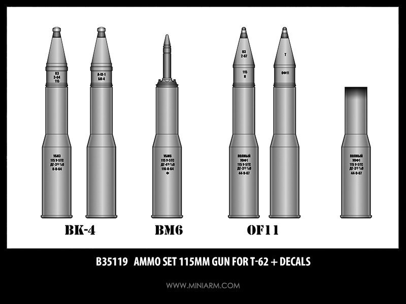 1/35 115mm Gun Ammo Set w/Decal for T-62 - Click Image to Close