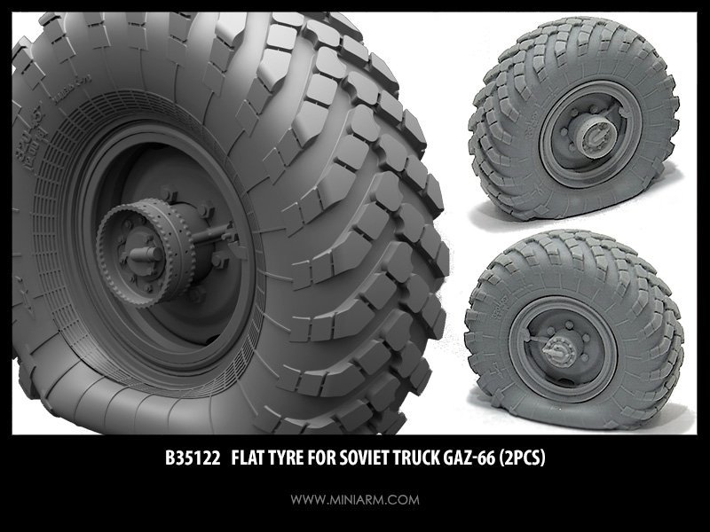 1/35 Flat Tyre (2 pcs) for Soviet GAZ-66 Truck - Click Image to Close