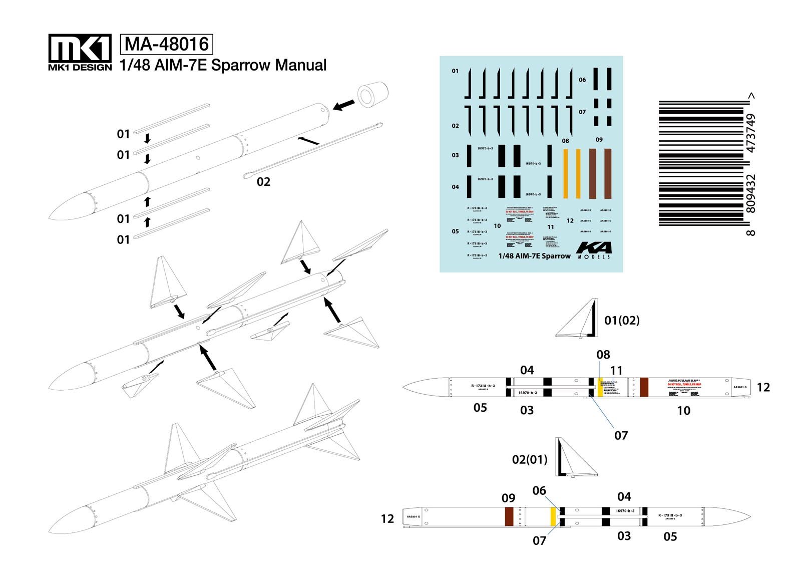 1/48 AIM-7E Sparrow Air-to-Air Missile (2 pcs) - Click Image to Close