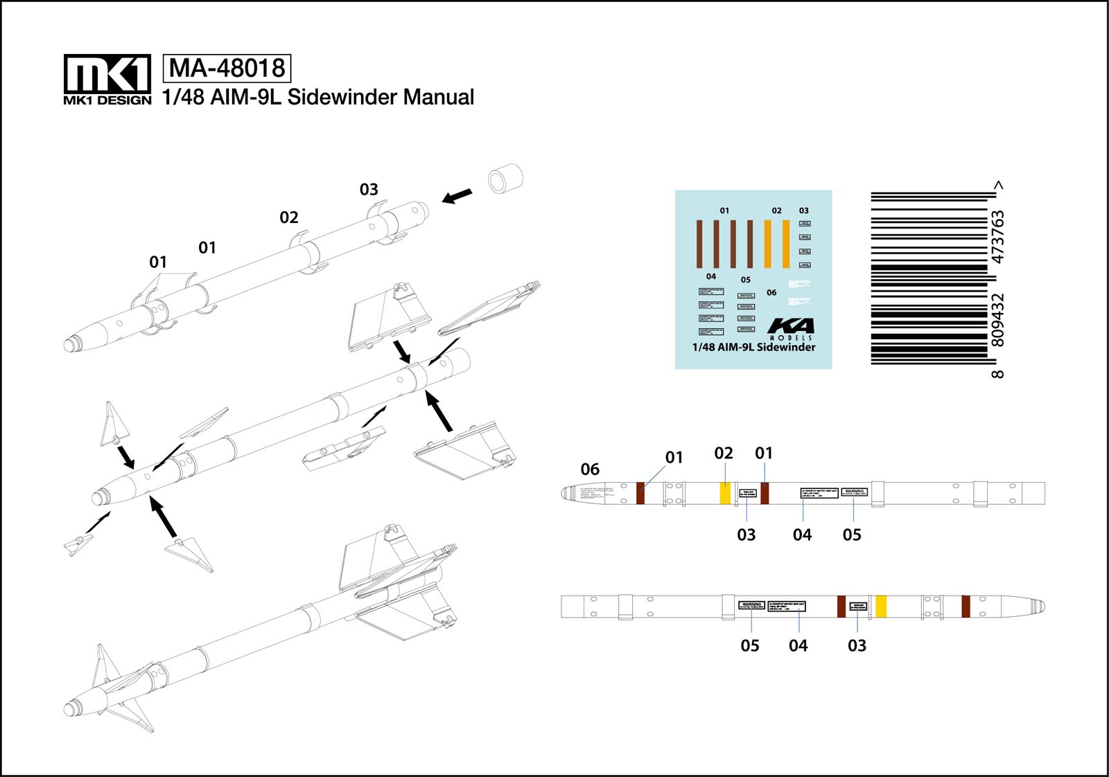 1/48 AIM-9L Sidewinder Air-to-Air Missile (2 pcs) - Click Image to Close