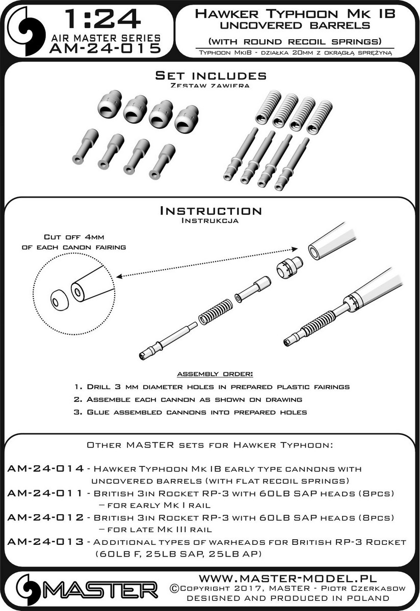 1/24 Typhoon Mk.IB Early Cannons (with Round Recoil Springs) - Click Image to Close