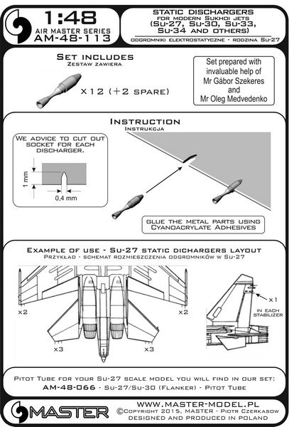 1/48 Static Dischargers for Sukhoi Jets (12 pcs + 2 spare) - Click Image to Close