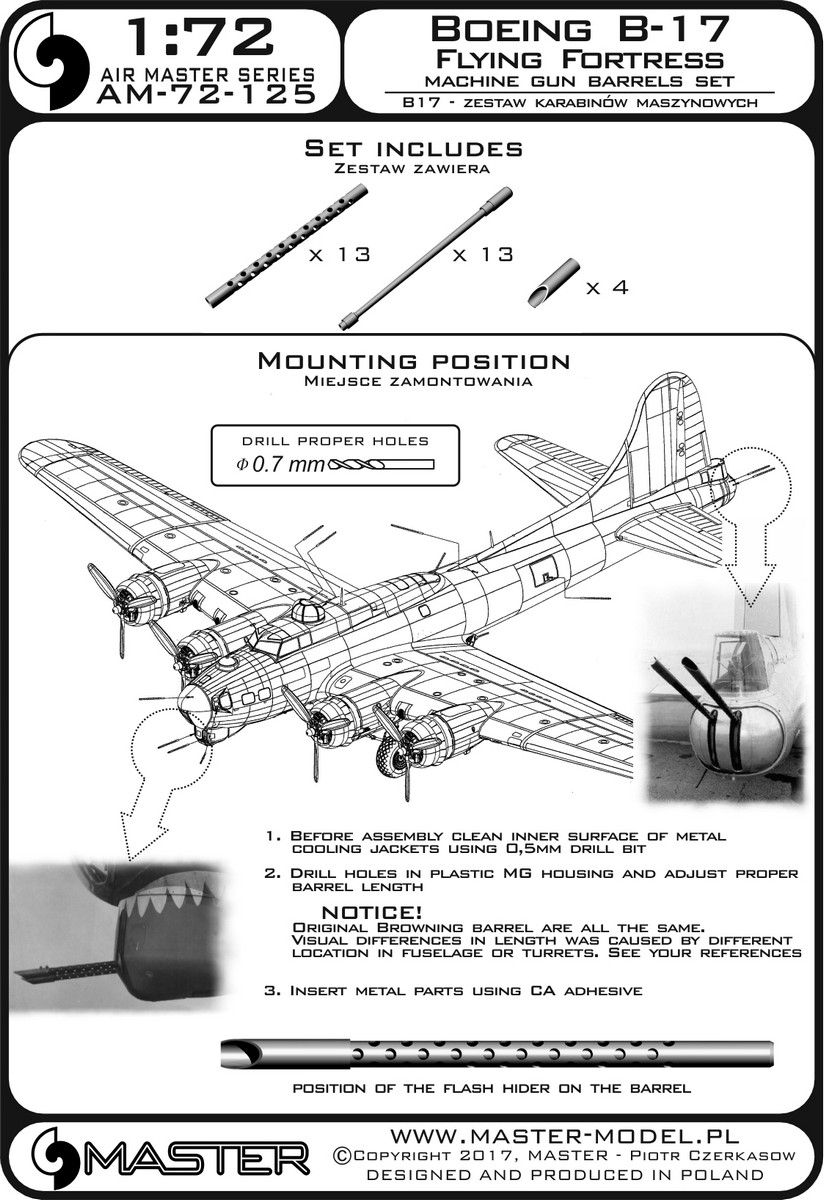 1/72 Boeing B-17 Flying Fortress - Browning M2 Cal.50 Barrels - Click Image to Close
