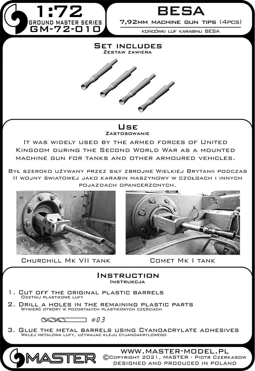 1/72 7.92mm Besa MG Barrels Tips (4 pcs) - Click Image to Close