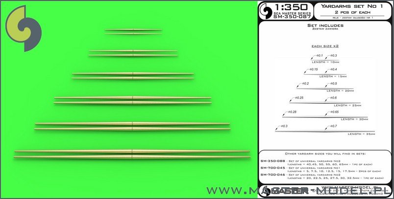 1/350 Yardarms Set #1 (10, 15, 20, 25, 30, 35mm, 2 pcs of each) - Click Image to Close