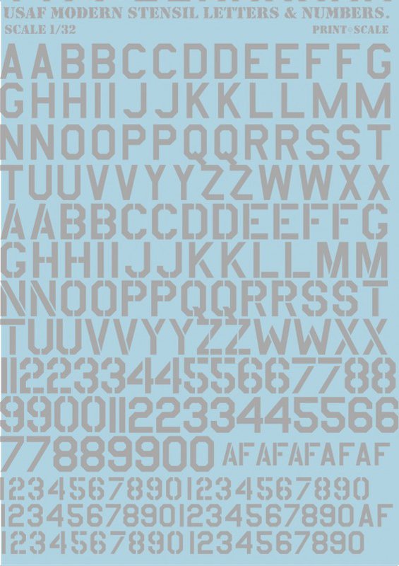 1/32 USAF Modern Stencil Letters & Numbers (Grey) - Click Image to Close