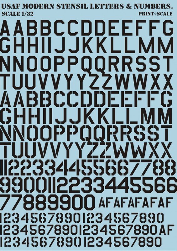 1/32 USAF Modern Stencil Letters & Numbers (Black) - Click Image to Close