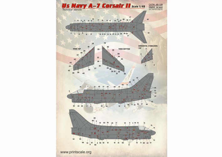 1/48 A-7 Corsair II Technical Stencils - Click Image to Close