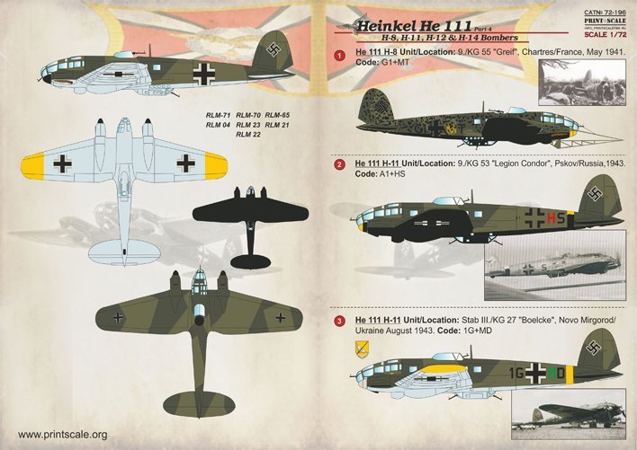 1/72 Heinkel He111H-8, H-11, H-12 & H-14 Bombers Part.4 - Click Image to Close