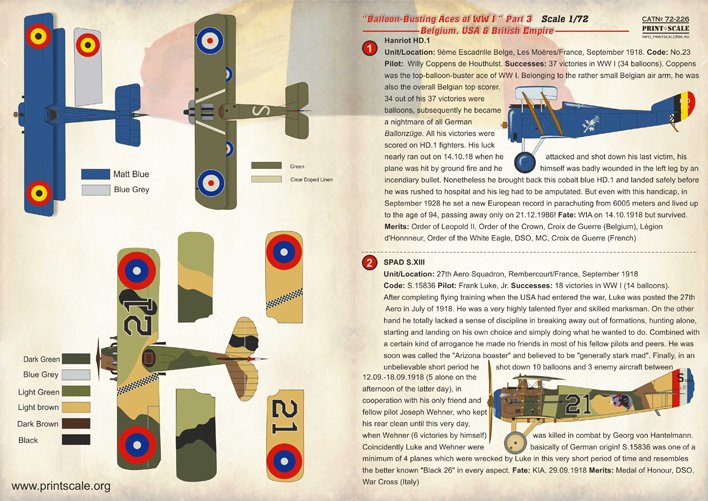 1/72 Balloon-Busting Aces of WWI Part.3 Belgium, USA & British - Click Image to Close