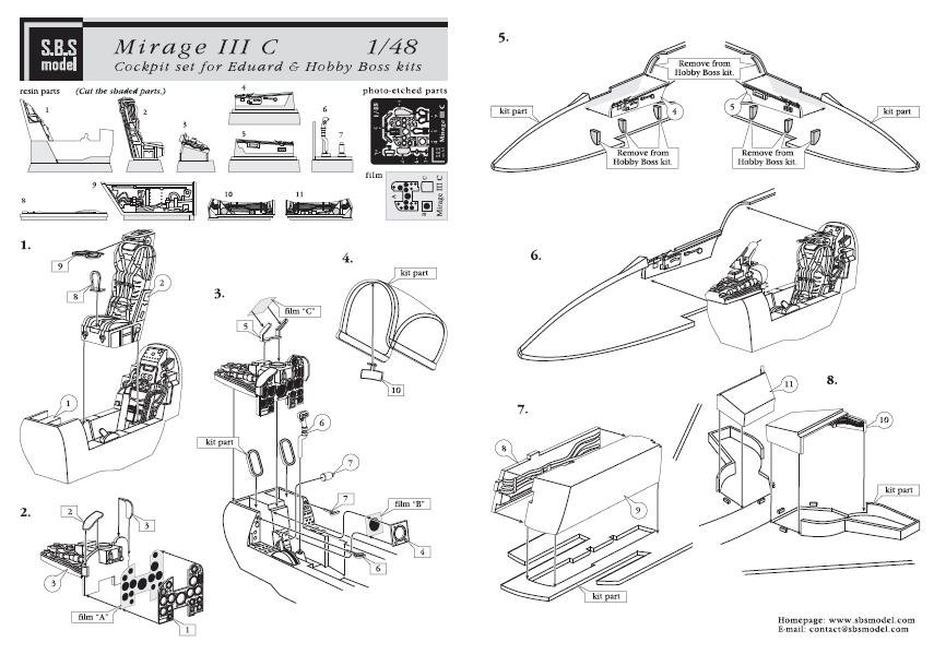 1/48 Mirage III C Detail Set for Eduard/Hobby Boss - Click Image to Close