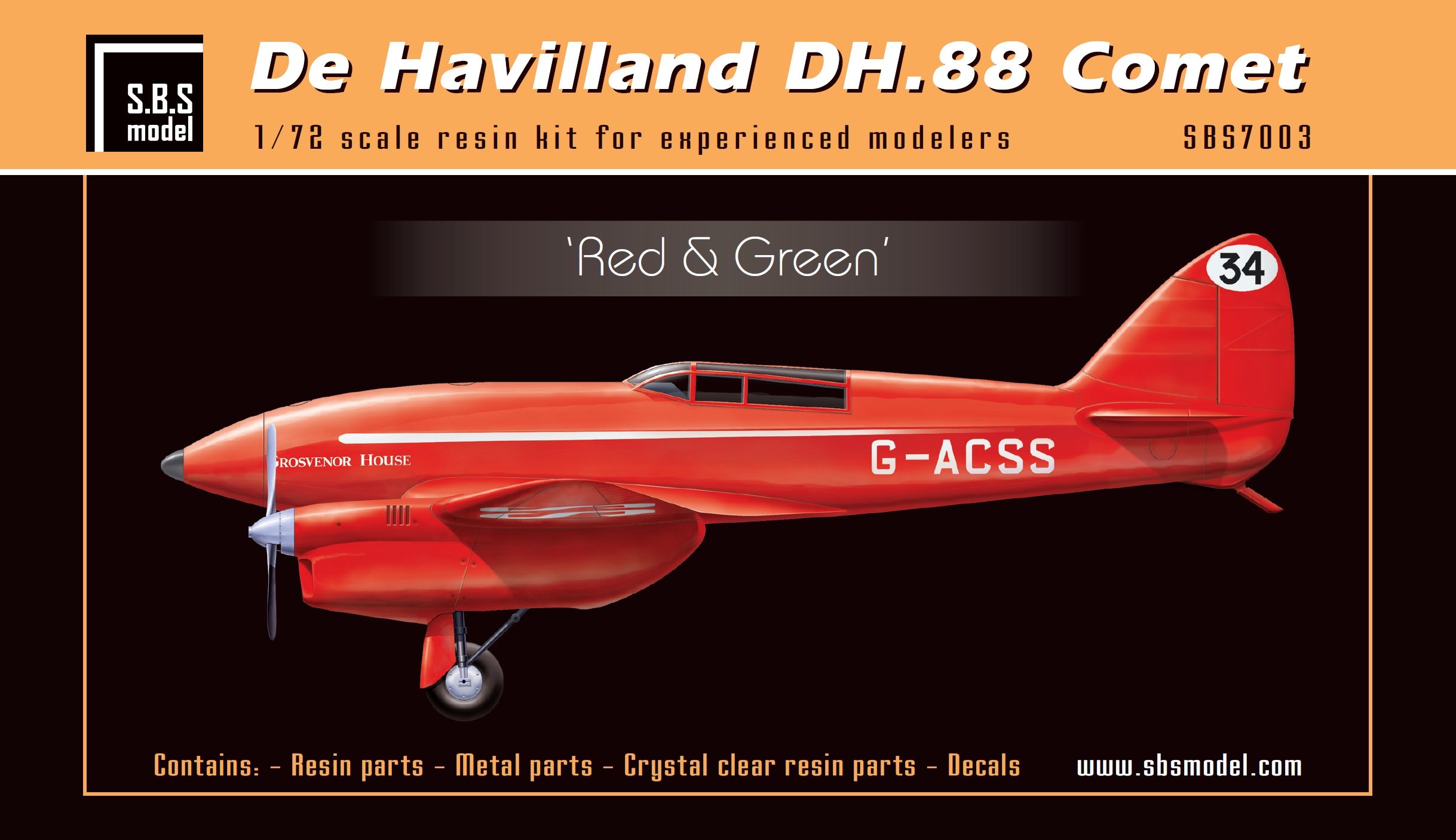 1/72 De Havilland DH-88 Comet "Red & Green" Full Resin Kit - Click Image to Close