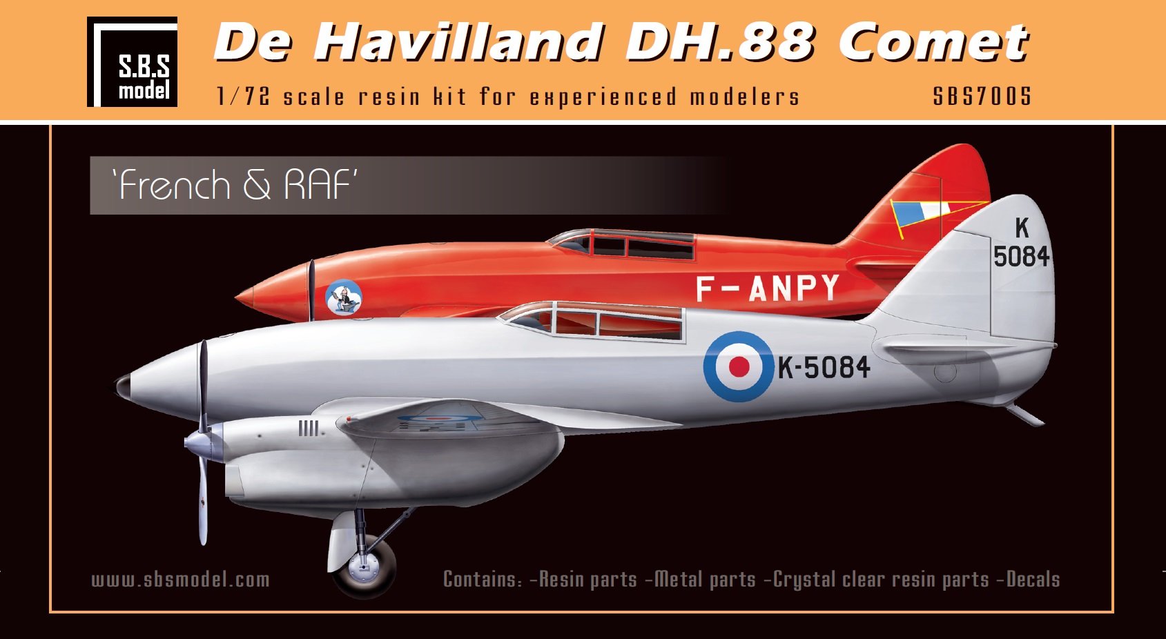 1/72 De Havilland DH-88 Comet "French & RAF" Full Resin Kit - Click Image to Close