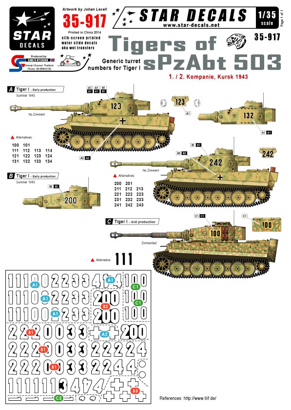 1/35 Tigers of sPzAbt 503 #2, Numbers for 1./2. Komp. Kur - Click Image to Close